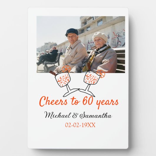 Orangefarbene Feier bis 60 Jahre Hochzeit Fotoplatte (Vorderseite)