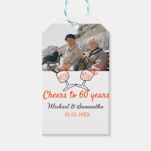 Orangefarbene Feier bis 60 Jahre Hochzeit Geschenkanhänger