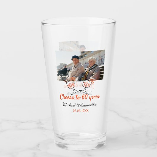 Orangefarbene Feier bis 60 Jahre Hochzeit Glas (Vorderseite)