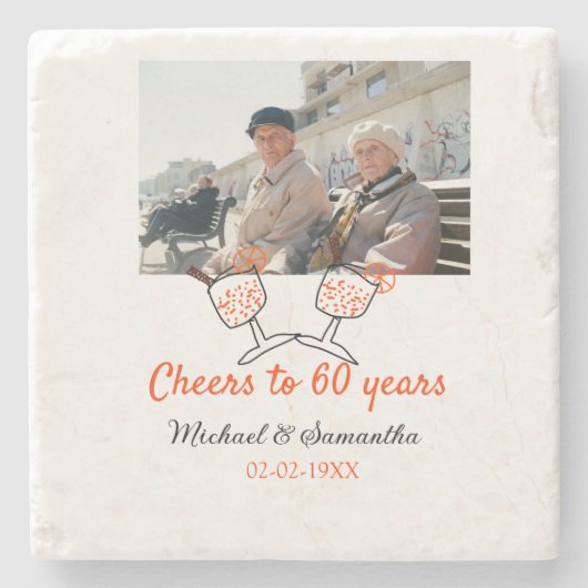 Orangefarbene Feier bis 60 Jahre Hochzeit Steinuntersetzer (Vorderseite)