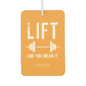 Orangefarbene Fitness Kostenvoranschlag, wie Sie e Autolufterfrischer (Vorderseite)