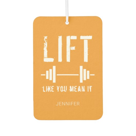 Orangefarbene Fitness Kostenvoranschlag, wie Sie e Autolufterfrischer (Vorderseite)