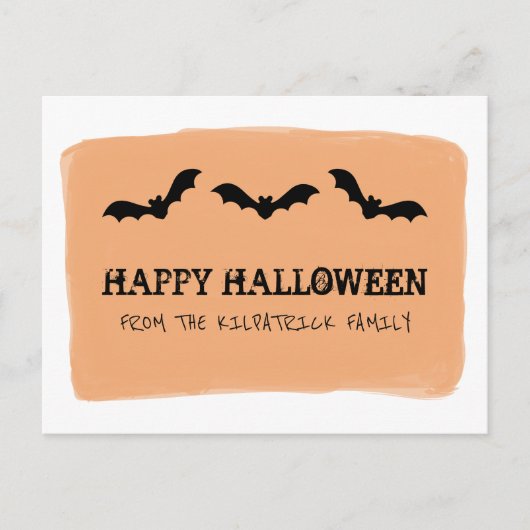 Orangefarbene Fledermäuse Halloween Postkarte (Vorderseite)