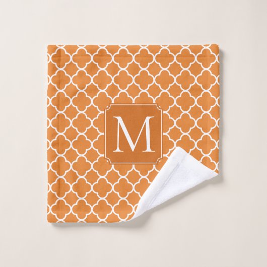 Orangefarbene Folie - Monogramm Badhandtuch Set (Waschlappen)