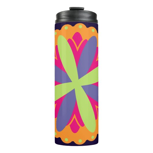 Orangefarbene Formen Thermosbecher (Vorderseite)