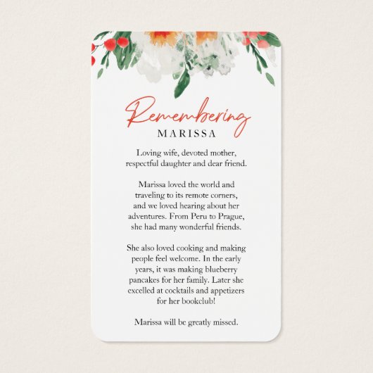 Orangefarbene Foto Beerdigungskarten (Rückseite)