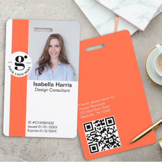 Orangefarbene Foto-ID-Karte mit QR-Code Ausweis