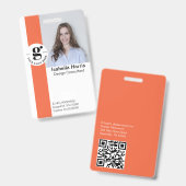 Orangefarbene Foto-ID-Karte mit QR-Code Ausweis (Vorder- & Rückseite)