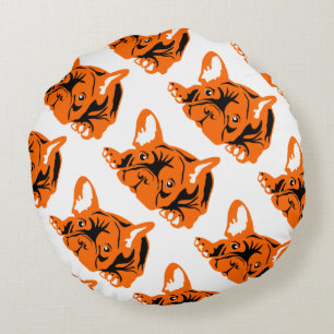 orangefarbene Französische Bulldogge Rundes Kissen