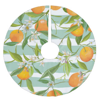 Orangefarbene Früchte: Nahtlos Vintag. Polyester Weihnachtsbaumdecke