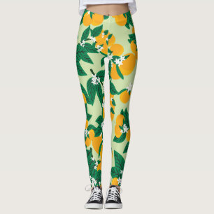 Orangefarbene Früchte: Vintages grünes Muster. Leggings