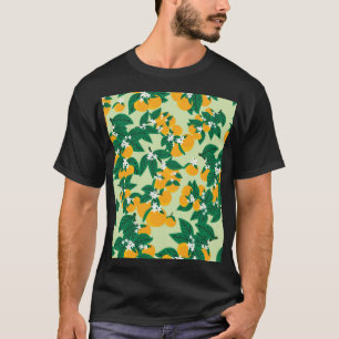 Orangefarbene Früchte: Vintages grünes Muster. T-Shirt