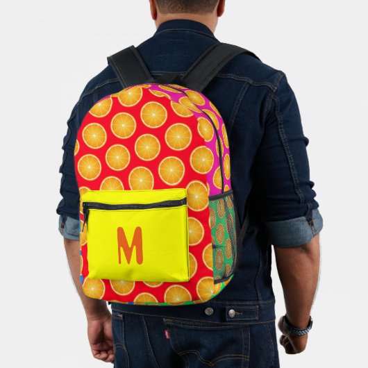 Orangefarbene Fruchtscheiben in Neonfarben, kunden Bedruckter Rucksack (Insitu (Modell))