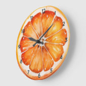 Orangefarbene Fruchtuhr mit schwarzen Zahlen Große Wanduhr (Winkel)