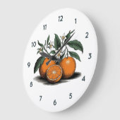 Orangefarbene Fruchtuhr mit schwarzen Zahlen Große Wanduhr (Winkel)