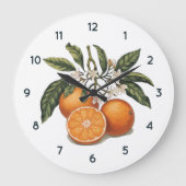 Orangefarbene Fruchtuhr mit schwarzen Zahlen Große Wanduhr (Vorderseite)