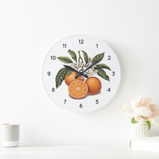 Orangefarbene Fruchtuhr mit schwarzen Zahlen Große Wanduhr (Zuhause)