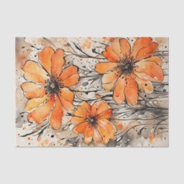 Orangefarbene Frühlingsblumen Decoupage Seidenpapier