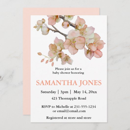 Orangefarbene Frühlingsblüten Einladung (Vorne/Hinten)