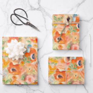 Orangefarbene Frühlingsblüten Geschenkpapier Set