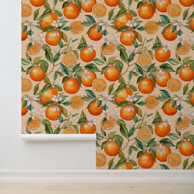 Orangefarbene Frühlingsblüten Tapete (Anwendung)