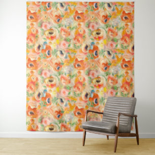 Orangefarbene Frühlingsblüten Wandteppich