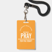 Orangefarbene Gebetskirche ehrenamtlich am Abzeich Ausweis (Vorderseite mit Lanyard)