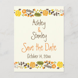 Orangefarbene, gelbe Blütengrenzenhochzeit Sichern Ankündigungspostkarte