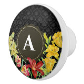 Orangefarbene gelbe Frühlingsblumen Damask Keramikknauf (Rechts)