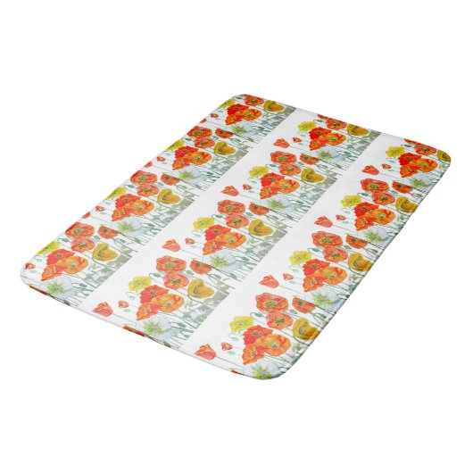 Orangefarbene, gelbe Mohnblume Badematte (Schrägansicht)