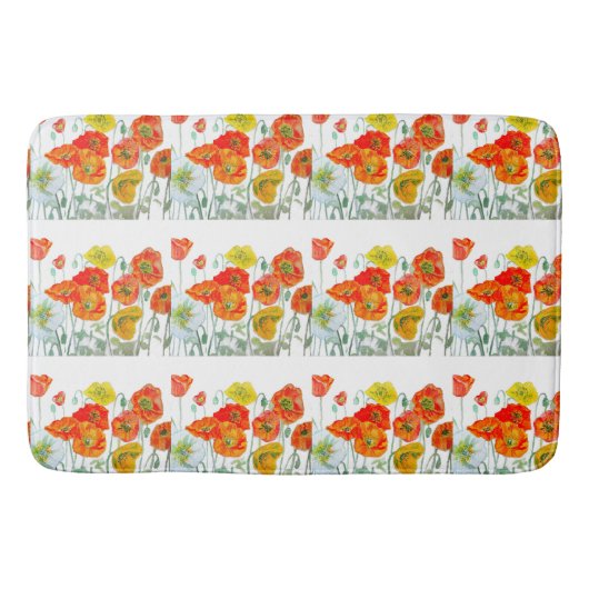 Orangefarbene, gelbe Mohnblume Badematte (Vorderseite)
