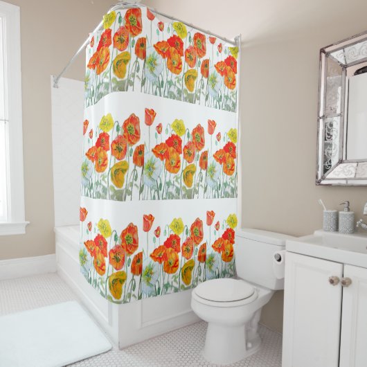 Orangefarbene, gelbe Mohnblume Duschvorhang (Beispiel)
