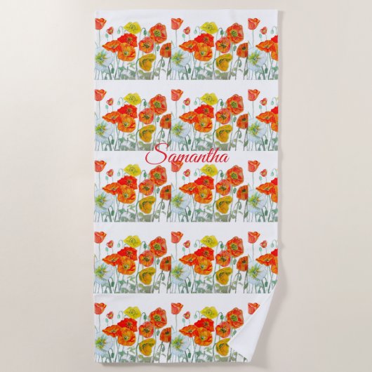 Orangefarbene, gelbe Mohnblume Strandtuch (Vorderseite)