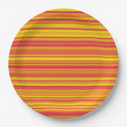 Orangefarbene, gelbe Streifen Pappteller (Vorderseite)
