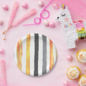 Orangefarbene gelbe und schwarze Streifen Pappteller (Party)