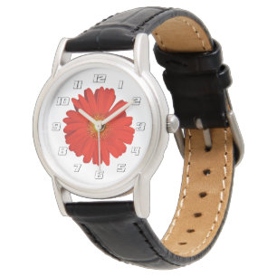 Orangefarbene Gerbera-Gänseblümchen-Blume Armbanduhr