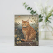 Orangefarbene getigerte Katze am Meer Postkarte (Stehend Vorderseite)