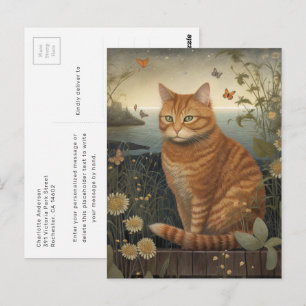 Orangefarbene getigerte Katze am Meer Postkarte