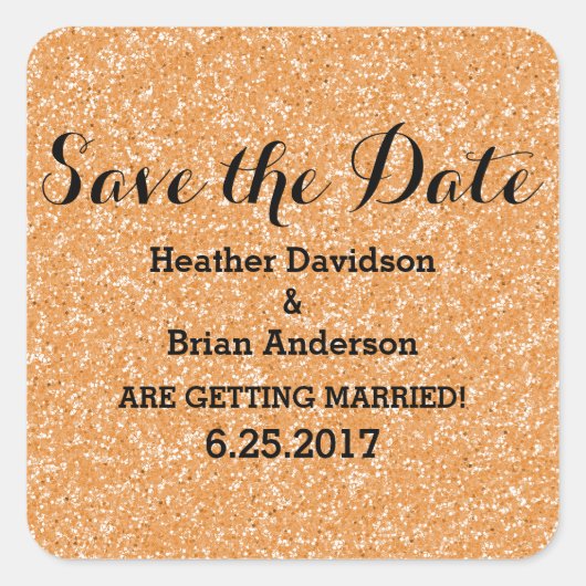 Orangefarbene Glitzer Save the Date Stickers (Vorderseite)