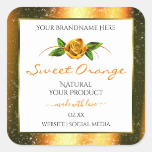Orangefarbene Glitzer Weißmarken Rose Blume Quadratischer Aufkleber