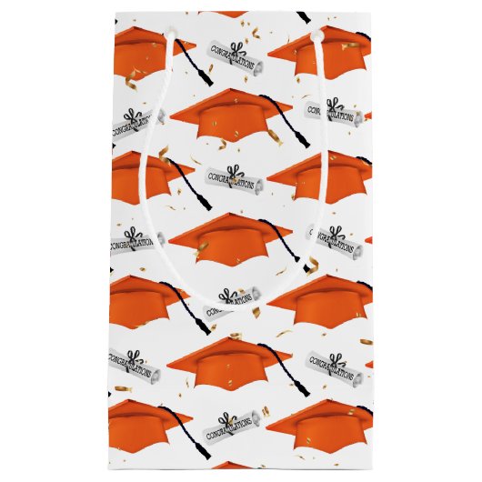 Orangefarbene Graduierungsklammern mit Diplomen Kleine Geschenktüte (Vorderseite)