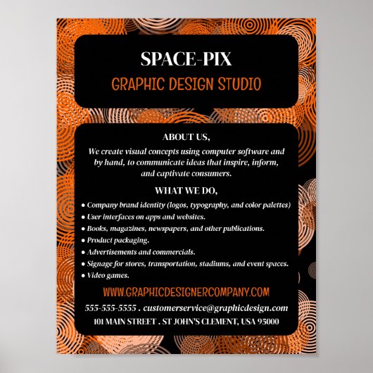 Orangefarbene grafische Kreise, Grafik-Designer-We Poster (Vorne)