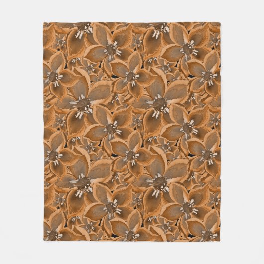 Orangefarbene, graue Aquarellfarben-Blume. Fleecedecke (Vorderseite)