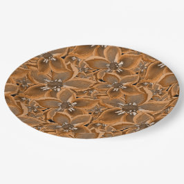 Orangefarbene, graue Aquarellfarben-Blume. Pappteller