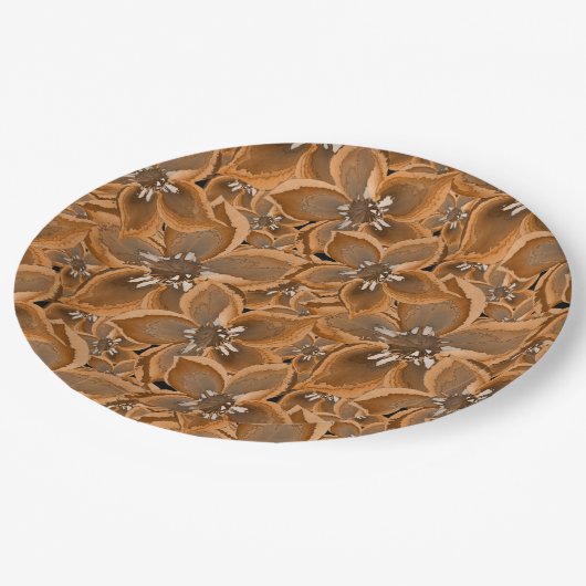 Orangefarbene, graue Aquarellfarben-Blume. Pappteller (Schrägansicht)