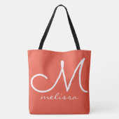 Orangefarbene, große Tüte mit ihrem Namen Tasche (Rückseite)