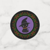 Orangefarbene grüne schwarze Katze mit einem Hexen Konfetti (Klein Vorderseite)