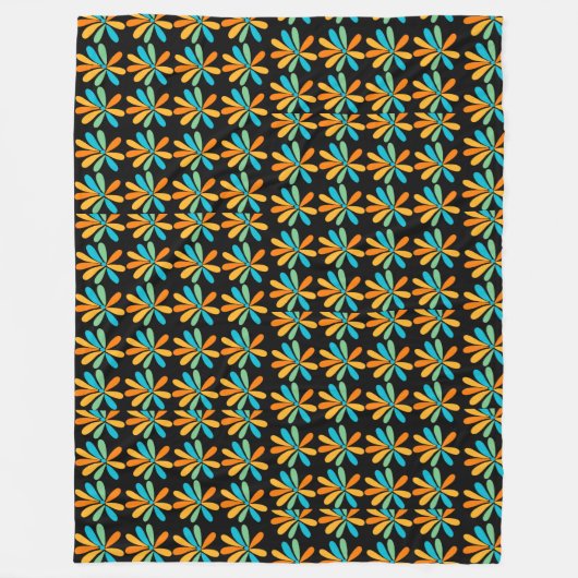 Orangefarbene, grüne und blaue Blumen Fleecedecke (Vorderseite)