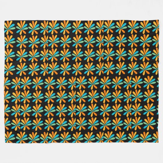 Orangefarbene, grüne und blaue Blumen Fleecedecke (Vorderseite (Horizontal))