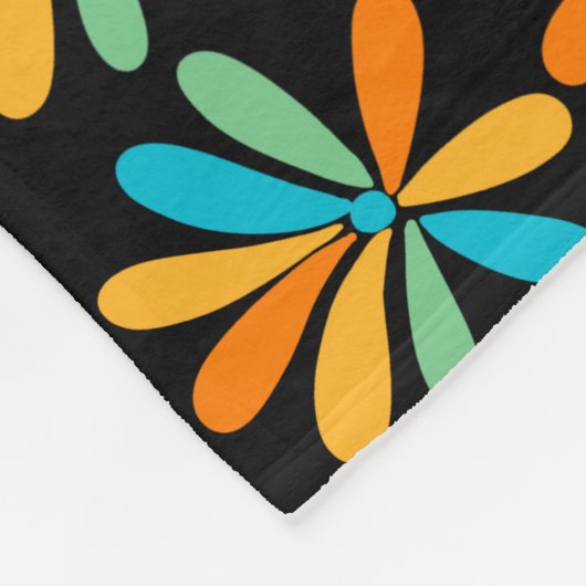 Orangefarbene, grüne und blaue Blumen Fleecedecke (Ecke)